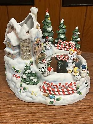 Large Vintage Party Lite Christmas Musical Skating Snowman & Tea Light Holder • $70