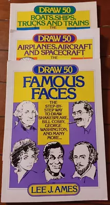 3 VINTAGE DRAW 50 BOOKS LEE J. AMES Famous Faces Boats Ships Trucks Airplanes • $19.12