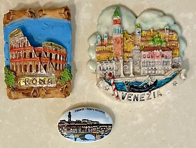 Lot Of 3 Fridge Magnets From Italy - Rome Venice & Florence Resin & Ceramic • $12.94