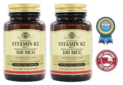 $28.23 • Buy Solgar Natural Vitamin K2 (MK-7) 100 Mcg 50 Vegetable Capsules, 2 Packs