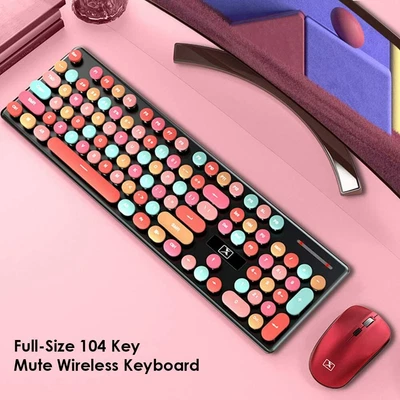 £27.90 • Buy Round Punk Wireless Keyboard And Mouse Typewriter Rechargeable For PC/Laptop/Mac