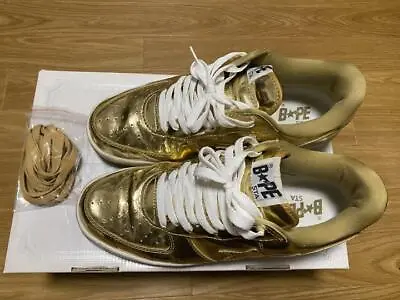 A BATHING APE Shark Bapesta Sneaker Shoes Gold Low US10.5 Used From Japan • $481.25