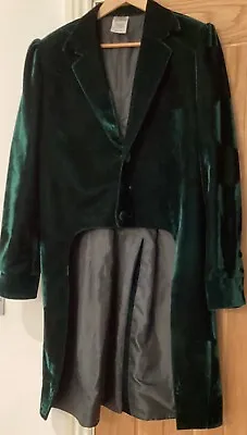 Green Velvet Tuxedo Long Coat Split Tails Size L 43-44  Bridgerton Plush Velvet • £149.99