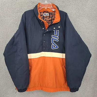 Vintage Fila Jacket Men's 2XL Blue Orange Half Zip Puff Pullover Puff 90s • $24.94