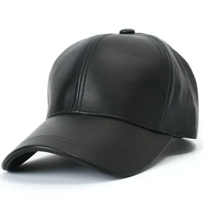 Unisex 100% Sheep Leather Baseball Men's Cap Golf Adhesive Strap Biker Hat Black • £19.99