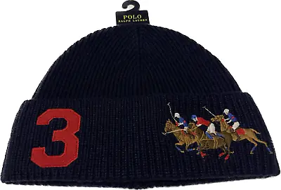 Polo Ralph Lauren Mens Triple Pony Polo Match Beanie Hat | Cashmere Wool | Navy • £59