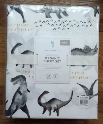 POTTERY BARN KIDS  Jurassic Dinosaur / Dino Organic Bedding Sheet Set TWIN Size • $139.99