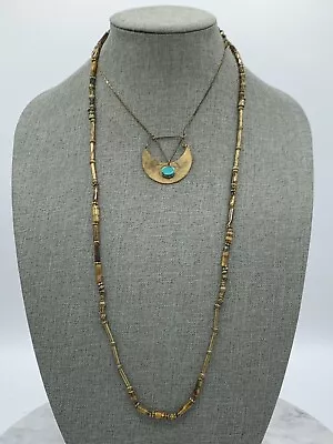 Free People Multi Layered Brass Chain And Stone Bead Neckalce With Suede Tieback • $17.95