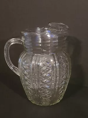 Vintage Large Tea/Water Pitcher Clear Cut Ornamental Glass 8-1/2  Tall • $35