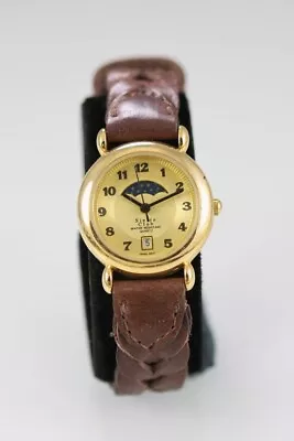 Sierra Club Women Watch Moon Gold Stainless Leather Brown WR Date Battery Quartz • $53.04