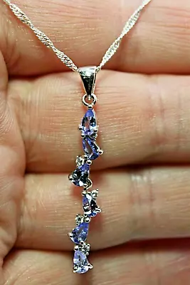 Pendant Blue Tanzanite Genuine Natural Mined Gems Solid Sterling Silver 18 Inch • £79.99