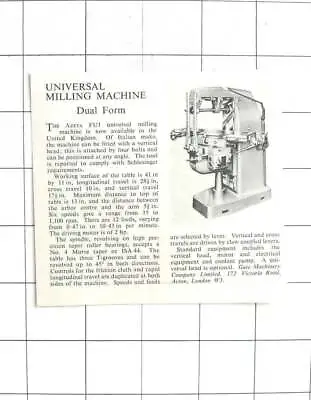 1962 Gate Machinery Co Ltd Acton Universal Milling Machine • £5