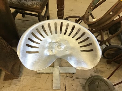 $120 • Buy Vintage Hand Made Tractor Seat Chair Stool Seat Bright SILVER FARM