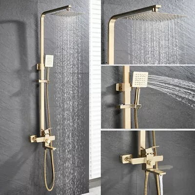 Bathroom Shower Faucet Set Brushed Gold 8 Rainfall Shower Head Tub Spout W/Valve • $115