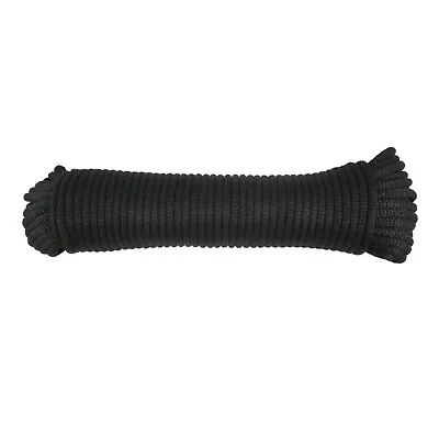 1/4 Inch Black Dacron Polyester Rope - 100 Foot Hank | Solid Braid - Industri... • $25.05