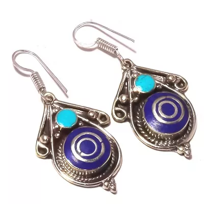 Lapis Lazuli Tibetan Turquoise Ethnic Drop/Dangle Nepali Earrings 2.10  NE 5046 • $6.49