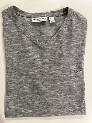 $12 • Buy Men's Lacoste Gray Short Sleeve Pima Cotton V-Neck Jersey T-Shirt Size M EUC!