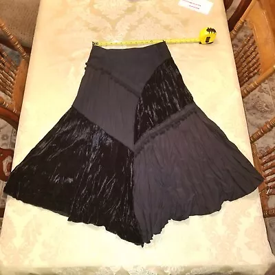 Linea Domani Black Multi Fabric Velvet Patch Boho Maxi Skirt Lined Sz 8 Small • $14.95