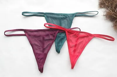 Women Sexy Thong Solid Mesh T-back Underwear Hipster Gstring Knicker XS-S-M-L-XL • £3.71