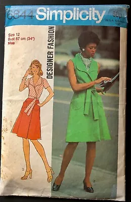 Vintage Sewing Pattern Simplicity 6844 70s Front Wrap Dress Cut Size 12 • £2.50