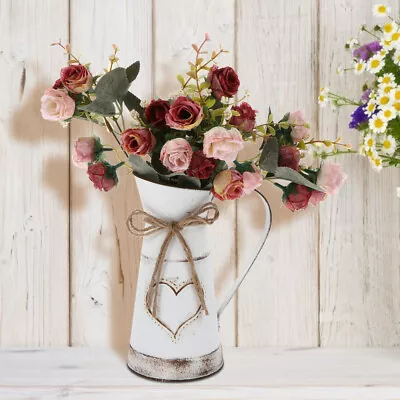 Rustic Metal Vase Pitcher Milk Can Jug Bouquet Bucket Tin Farmhouse Flower Vase • £10.69