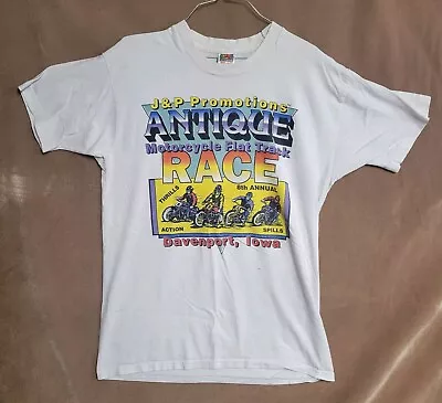 Vintage 90s Motorcycle Racing Tshirt Large Flat Track Harley Biker MX J&P Iowa • $18.95