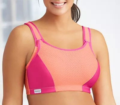 Glamorise SPORT Bra 2-Layers Wire-Free LOW-HIGH IMPACT SUPPORT Pink & Orange NEW • $23.96