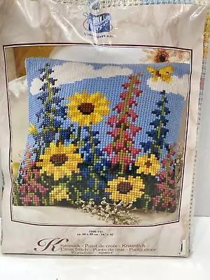 Vintage Vervaco Verachtert Spring Sunflower Pillow Cross Stitch Kit NEW 16 X 16 • $29.99