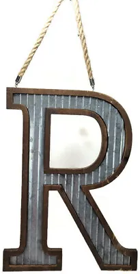 Large R Monogram Home Decor Hanging Wood Corrugated Tin Sign Plaque 20 Inch • £14.42
