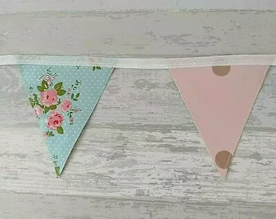 Shabby Chic Bunting Vintage Floral Blue & Pink Birthday/Wedding/Garden/Party   • £4