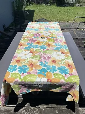 Bright Flowers Summer Outdoor Tablecloth Umbrella Hole Heavy Gauge Fabric EUC • $44