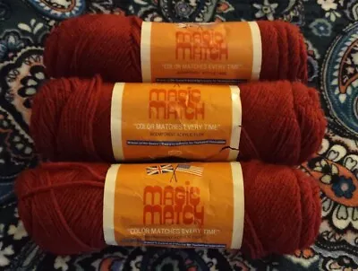 Vintage 70s Lot 3 Skeins Magic Match Yarn C-14 Cardinal Red  • $8.99