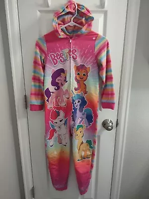 Youth Size 8 Medium My Little Pony Pajamas Body Suit Pink Rainbow Zip Hooded • $7.99