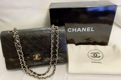 $2902.68 • Buy CHANEL Double Flap Matelasse Double Chain Shoulder Bag BLACK Vintage Chanel
