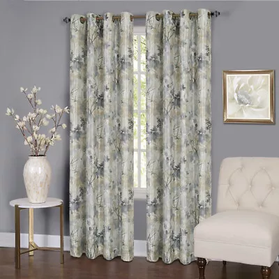 Silver Floral Window Curtain Darkening Blackout Panel Lined W/ 16 Grommet Panel • $25.99