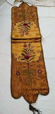 Antique French Velvet & Silk Metallic Silk Embroidery Table Runner Needlework870 • $257