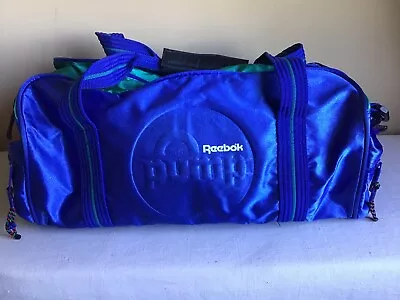 Vintage Official Reebok The Pump Blue Teal Satin Double Handle Gym Duffle Bag • $51.54