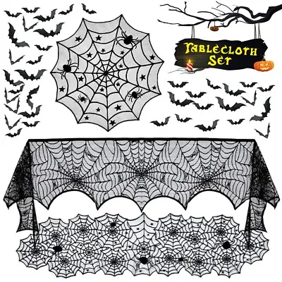 Halloween Decoration Black Lace Spiderweb Tablecloth/Table Runner Party Decor • £1.99