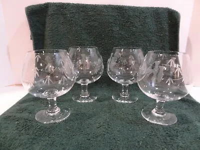 Vintage Set 4 Sasaki BAMBOO Etched 4.5  Brandy Glass Noritake Mid Century MCM • $22.91