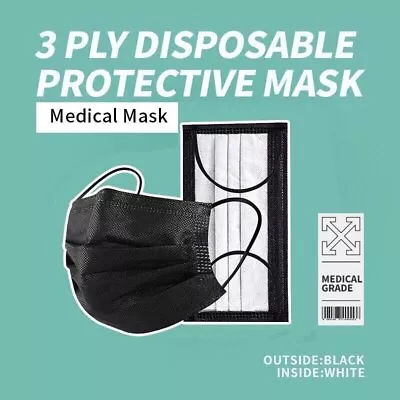 50/100/200Pcs Medical Grade Black Disposable Face Mask 3 Ply Earloop Mouth Cover • $358.80