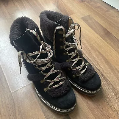 £129 • Buy CHLOE Shearling Boots Winter Fur Leather Suede Ladies Shoes Size 41