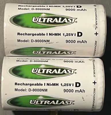 Ultralast Rechargeable D Batteries 2 Count NiMH D-9000NM Brand New • $11.75