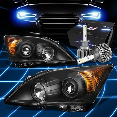 Fit 2007-2011 Honda CRV Black Housing Projector Headlights W/LED Kit Slim Style • $226.87