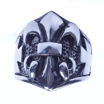 Men's Silver Stainless Steel Fleur De Lis Biker Ring Size 9-13 SR66 • $11.99