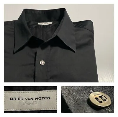 Dries Van Noten Black Dress Shirt French Cuffs Italy Slim 52 (M/L) • $99.95