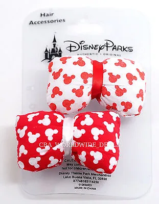 NEW Disney Parks Red & White Mickey Icon Hair Accessories 2 Pack Bow Clips • $7.77