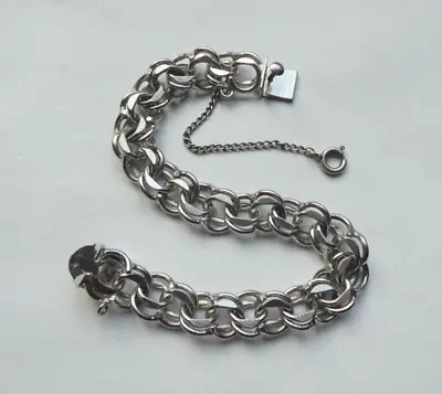 Vtg Wells Sterling Silver Heavy Double Curb Link Charm Bracelet - 7 1/4  Length • $39.95