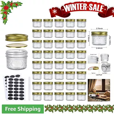 40 Pack 4 Oz Glass Jars Wide Mouth Kitchen Storage Caviar Herbs Jelly Jams • $46.99