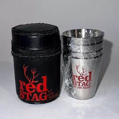 Jim Beam  Red Stag  Portable Stainless Steel Shot Glasses & Case • $16