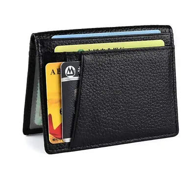£5.99 • Buy Mens Real Leather RFID Contactless Block Slim ID Credit Debit Card Holder Wallet